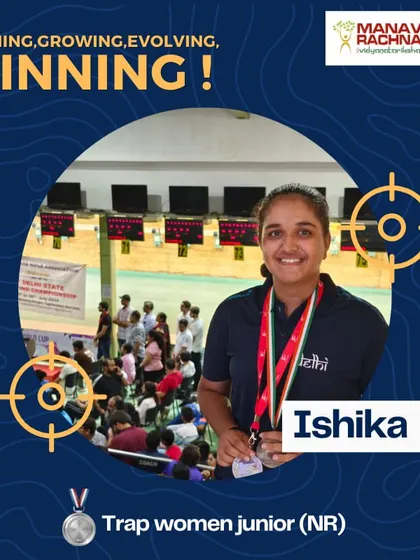 Our shooter Ishika with her silver medal won in the Trap Women Junior (NR) category at the 39th Delhi State Shooting Championship, showcasing the depth of our talent pool.