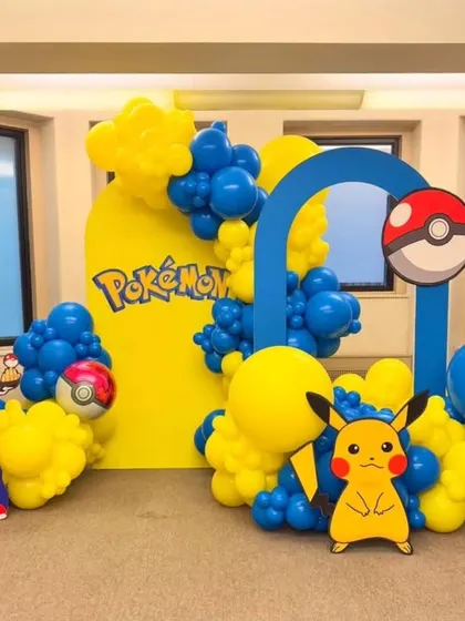 A wider view of the action-packed Pokémon party setup, ready for a day of training and celebration.