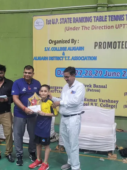 Aryaveer Borah, our U-11 Boys Champion, on the podium at the 1st UP State Ranking Tournament. This was another commanding performance from our young star.