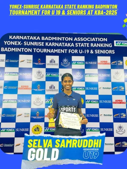 Golden girl Selva Samruddhi stands on top, having won the Gold medal in U19 Girls Doubles at the Yonex-Sunrise State Ranking Tournament.