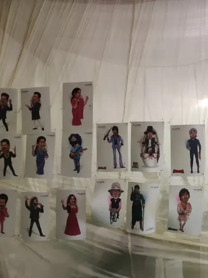 A display of my caricature prints at the Timeless Ayodhya Festival.