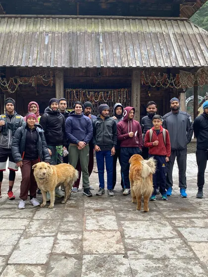The team paying a visit to the historic Hadimba Devi Temple in Manali. We make sure to explore the local culture and heritage as part of the retreat.