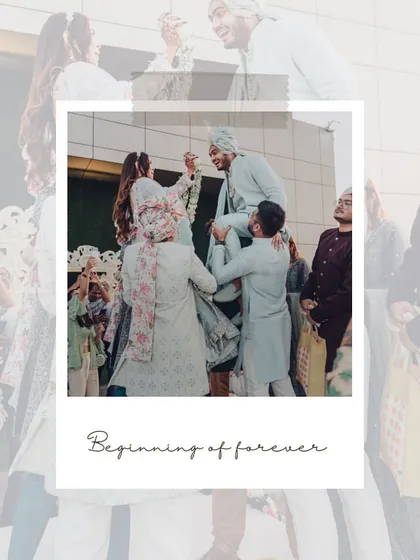 The beginning of forever, captured as the groom is lifted up for the varmala ceremony. A moment of fun, family, and friendly competition.