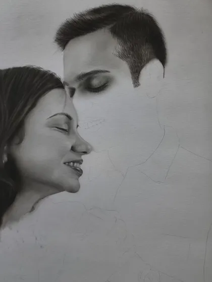 A progress shot with the hair and one face detailed.