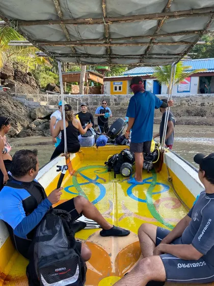 The group getting ready on the boat in Chidiyatapu. The excitement before a dive is always high.