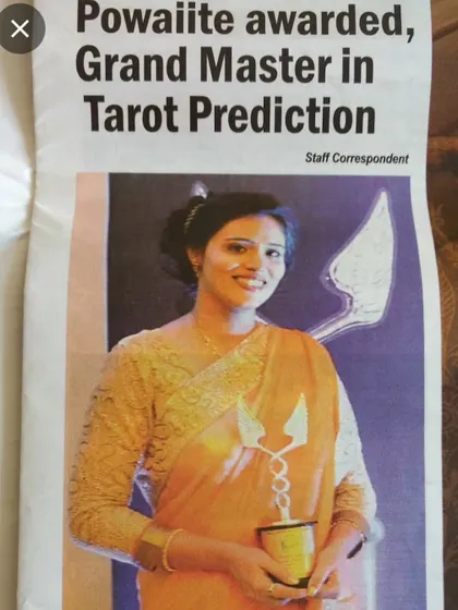 A newspaper clipping celebrating my achievement as a "Grand Master in Tarot Prediction". Each piece of recognition is a reminder of the path I have walked and the lives I have touched.