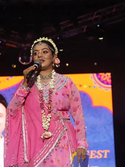 A full-stage view of my Radha performance. This look was about challenging stereotypes and celebrating divinity in all its forms, a message that resonated deeply with the audience.