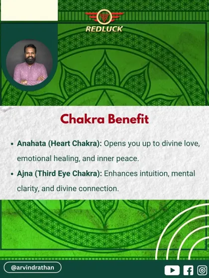 The 19-Faced Rudraksha works on the heart and third eye. It opens the Anahata (Heart) Chakra to divine love and emotional healing, and enhances intuition and mental clarity through the Ajna (Third Eye) Chakra.