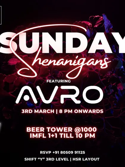 Sunday Shenanigans at Shift, HSR, with great deals on drinks to end the weekend on a high note.
