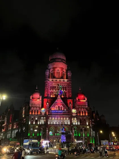 The BMC building lit up with a projection of Subhas Chandra Bose during the Independence Day light and sound show.