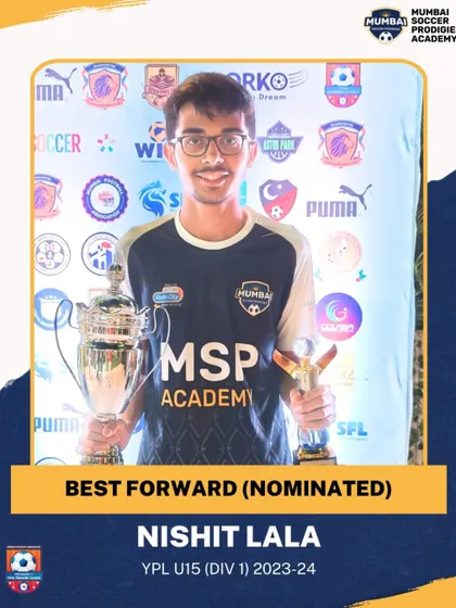 Nishit Lala, nominated for Best Forward in the YPL U15.