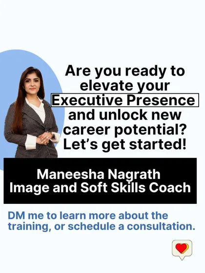 Are you ready to unlock your career potential? As an image and soft skills coach, I provide the training and guidance needed to get you there. Let's get started.