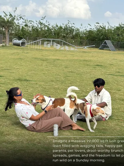 Imagine a Sunday morning on a massive 22,000 sq ft green lawn, with happy dogs running free and a delicious brunch spread waiting for you. That's our Bark & Brunch event, a perfect weekend escape for the whole family, two-legged and four-legged.