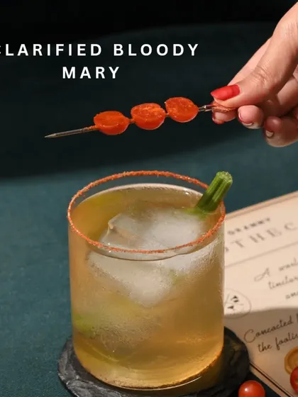 My Clarified Bloody Mary is a modern twist on a classic. It has all the savory, spicy flavor you love, but with a crystal-clear appearance for a cleaner sip.