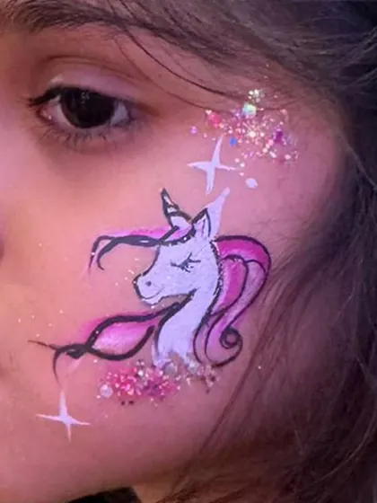 Another angle of our detailed unicorn art, showing the fine lines and sparkling cosmetic glitter.