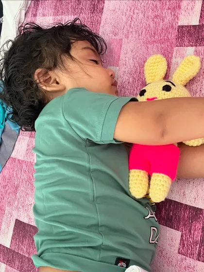 Seeing a child so happy with one of my toys is the best feeling. This little one is sleeping so peacefully with his new bunny friend. My toys are 100% handmade and plastic free, so they are soft and safe for even the smallest children to hug.