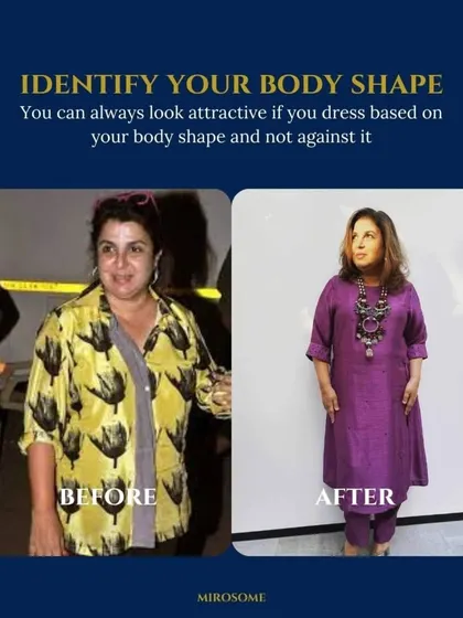 A before and after that speaks volumes. Identifying and dressing for your body shape is the key to looking and feeling your best, as you can see with this amazing transformation.