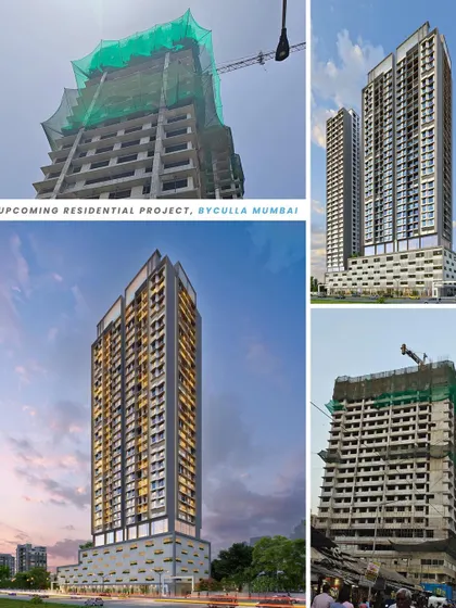 A collage showing the renders and construction progress of The Seventh Avenue. It illustrates the transformation of a blueprint into a 30-story residential tower in the heart of Mumbai.