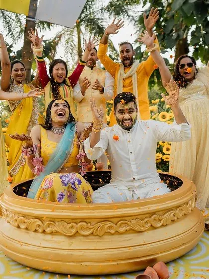 A collection of fun and vibrant moments from a sun-drenched Haldi. From playful entries to candid portraits, we capture the complete story of this joyous celebration.