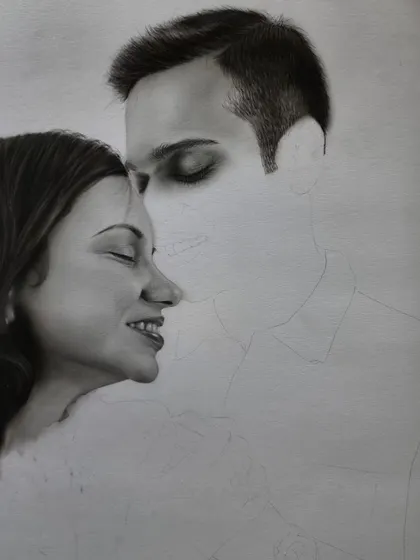 A progress shot with the hair and one face detailed.
