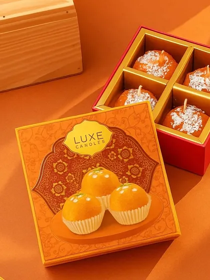 My motichur laddoo candles are a playful and unique Diwali gift. They look just like the real sweet and come in a festive box of four.