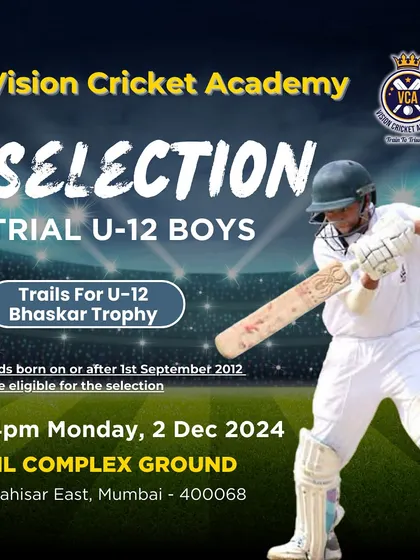 Your journey starts here. We hold official selection trials for prestigious MCA tournaments, providing a direct platform for young talent like the U-12 Bhaskar Trophy.