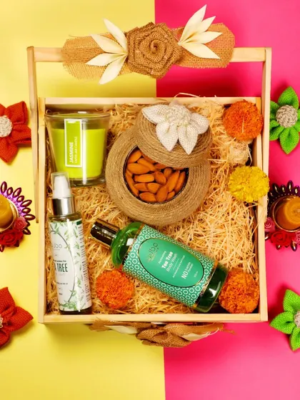 A slightly different angle of the skincare hamper, providing an alternative view for a product gallery on an e-commerce website.