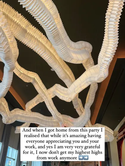 This is a close-up of the origami light fixture at Koko Hyderabad. While it's amazing to have your work appreciated, I've realized my highest highs no longer come from work.