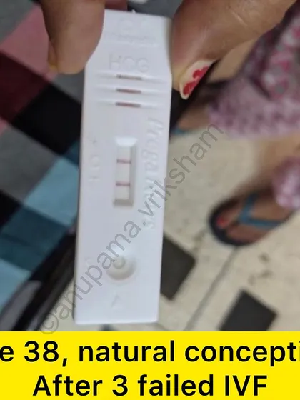 The positive pregnancy test that represents a miracle. Natural conception at age 38 after 3 failed IVF cycles.