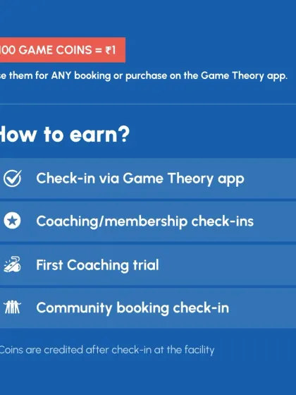 Here’s how you can earn Game Coins. Simply check in via our app for bookings, coaching, or community games to turn your playtime into rewards.