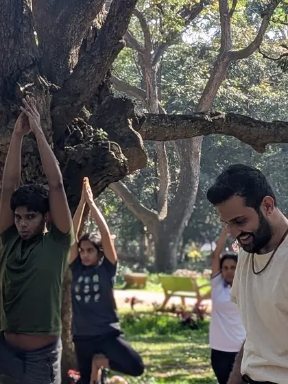 A candid moment from our Cubbon Park session. You can see the focus and the smiles, which is what my classes are all about. It's a mix of effort and ease.