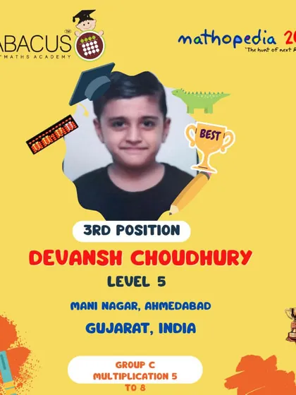 Devansh Choudhury from Ahmedabad, Gujarat, a 3rd Position winner in the multiplication group.