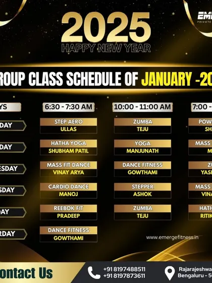 Kickstart your 2025 with our January group class schedule. Find your rhythm with Zumba, Yoga, strength training, and HIIT sessions.
