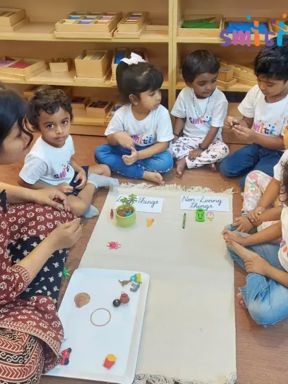 Children sort objects into 'Living Things' and 'Non-Living Things' on a mat. This hands-on classification exercise makes abstract biological concepts tangible and easy to understand.