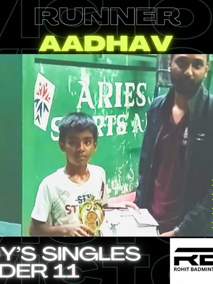 Aadhav secured the runner-up position in the Under-11 Boys’ Singles category. His hard work during our youth shuttle practice sessions is evident.