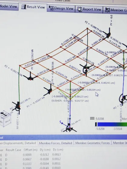 Every design we create is backed by rigorous technical analysis. This image shows a structural engineering stress analysis for a prefab steel frame, ensuring every home is not only beautiful but also safe, durable, and built to last.