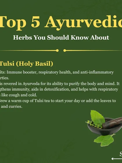 Here we see Tulsi again, highlighted for its ability to strengthen immunity, aid in detoxification, and help with respiratory issues like cough and cold.