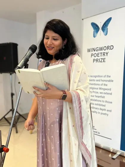 First prize winner Surabhi Naik reciting her enchanting poems for the audience at the award ceremony. It was a truly delightful experience.
