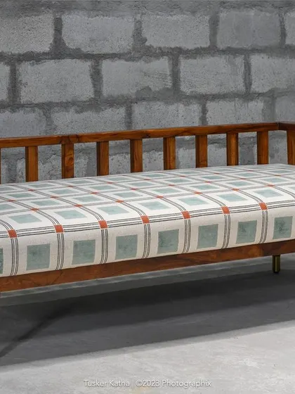 A variety of our sofas and daybeds, including a custom piece for mamama.in and our adaptable Tarangini sofa. These images showcase our ability to tailor seating to any living room theme with choices in size and fabric.