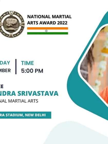 A duplicate announcement for the National Martial Arts Award 2022, presented to Narendra Srivastava. We ensure all our honored awardees receive prominent recognition for their significant work in the field.