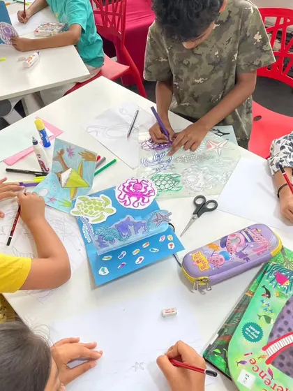 Kids unleashing their creativity during an art and craft session at the summer camp. They learned to make pop-up cards and other fun creations.