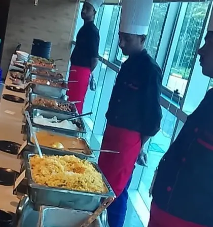 A close-up of the delicious spread served at a Microsoft office event. Our chefs prepare a variety of dishes to cater to diverse corporate palates.