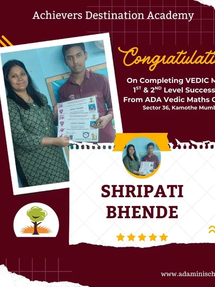 Congratulations to Shripati for completing the 1st and 2nd levels of Vedic Maths in Kamothe, Mumbai! His dedication is an inspiration to all our students.