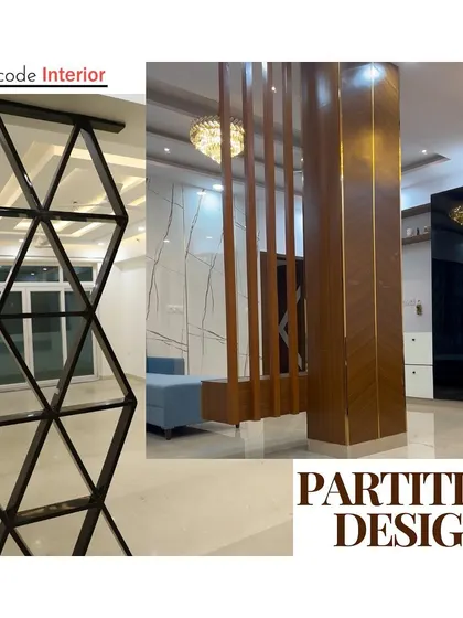 A collage of partition designs I have created. It shows a geometric metal partition and a wooden slat partition, demonstrating different ways to divide a space without closing it off completely.