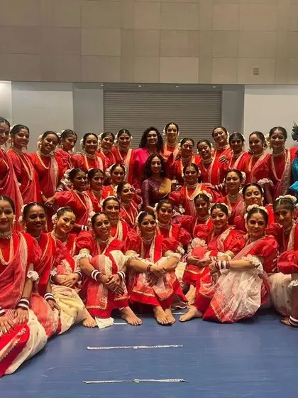 Another group photo from the NMACC production, showcasing the beautiful costumes and the large ensemble of dancers I had the privilege to work with.