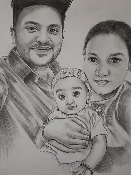 A family portrait is a treasure, and I take great care in creating them. This A3 size graphite pencil sketch brings together a family of three, focusing on their bond and creating a memory that will last forever.