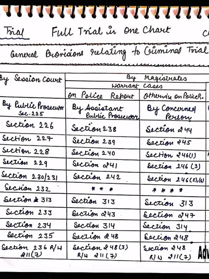 A clear, one-page chart breaking down the entire criminal trial process. This is a great study tool for law students, showing the different stages from commencement to judgment for cases in various courts.