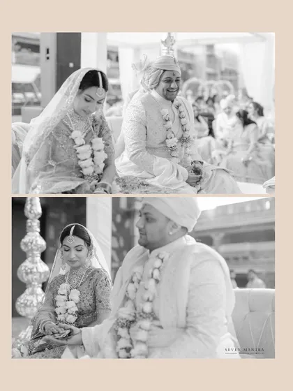 A diptych showing the couple during their wedding ceremony. These quiet, contemplative moments are a beautiful part of the wedding narrative.