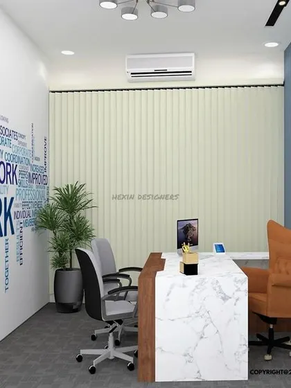 A duplicate of image 71, showcasing a manager's office with a motivational wall mural.