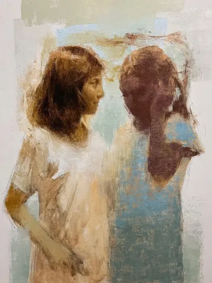 A version of "Choice of Living," showing the two figures in conversation.
